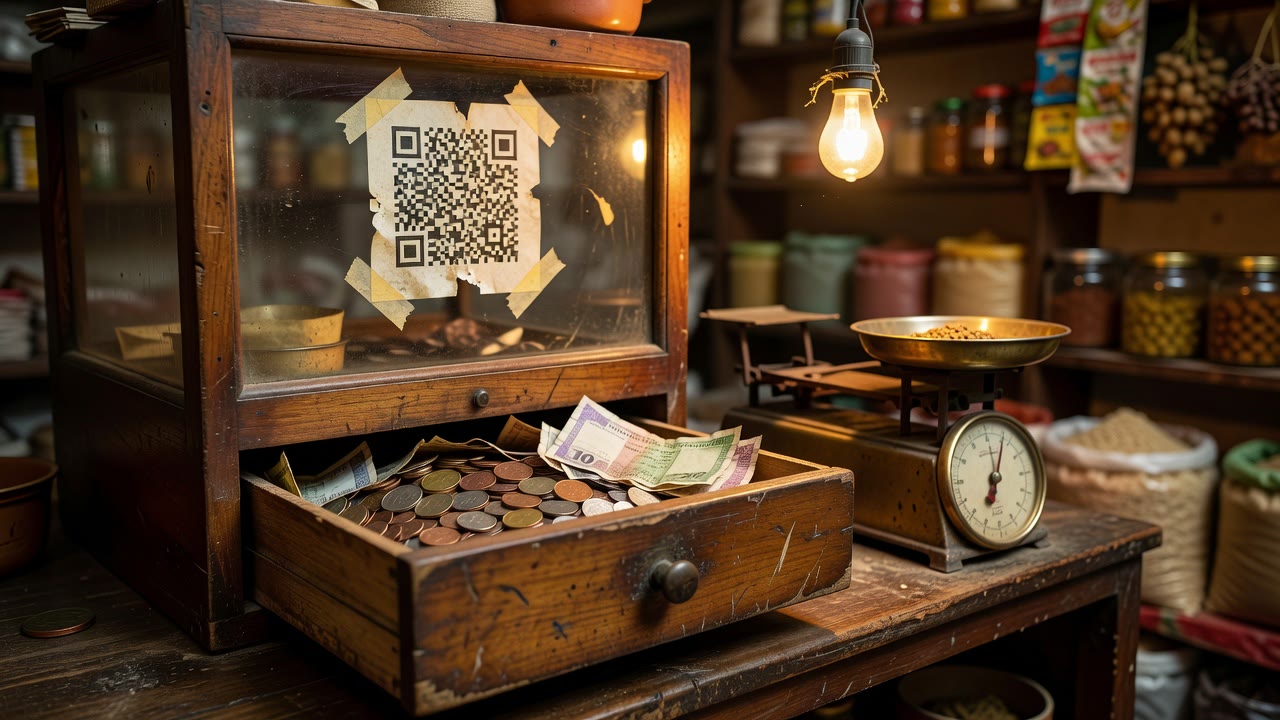 Night-time fintech office with payment routing monitors