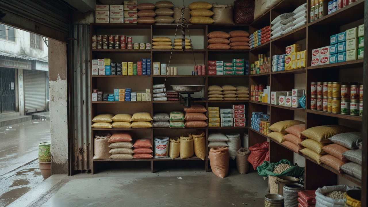 Interior of a neighbourhood kirana shop