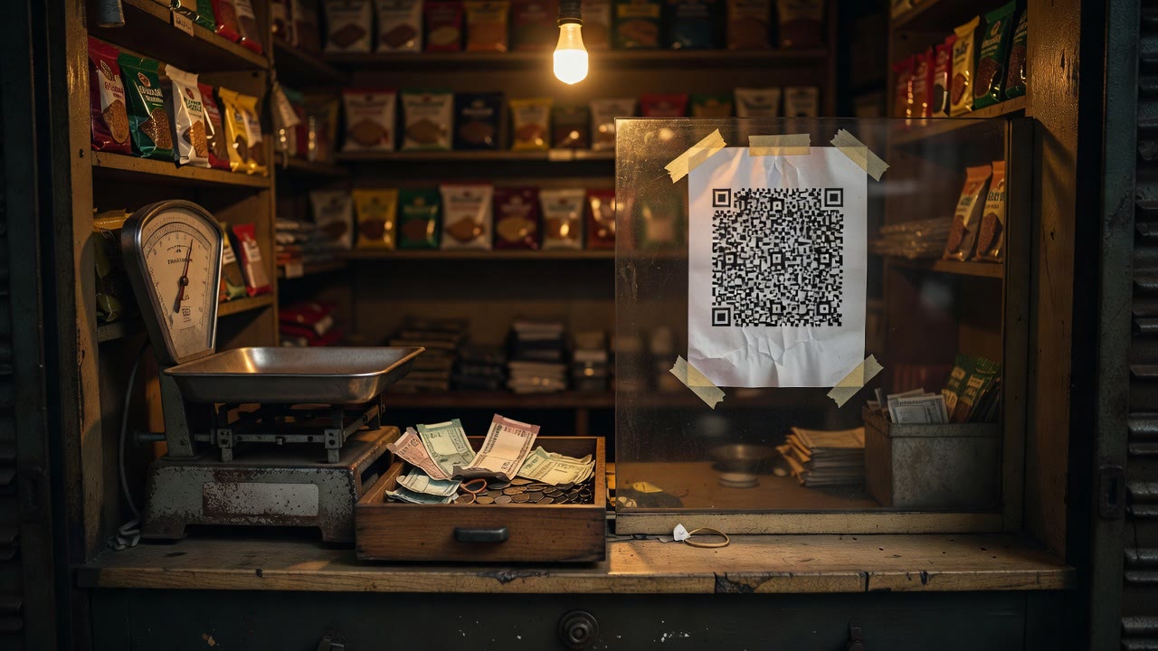 Neighbourhood kirana shop with a hanging scale